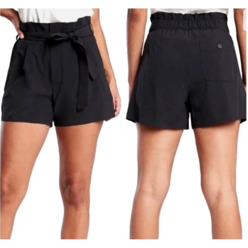 🪅Athleta Skyline Shorts Paperbag Waist Tie Belt Pleated High Waisted Black 14